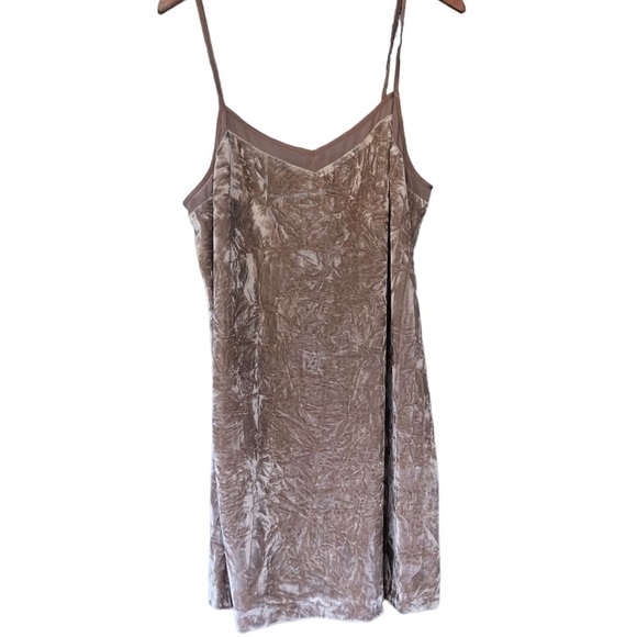 Tan crushed velvet  slip dress - Picture 1 of 8
